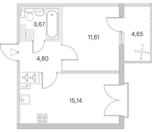 Продажа 1-комнатной квартиры 36,6 м², 3/4 этаж