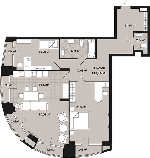Продажа 3-комнатной квартиры 113,8 м², 1/6 этаж
