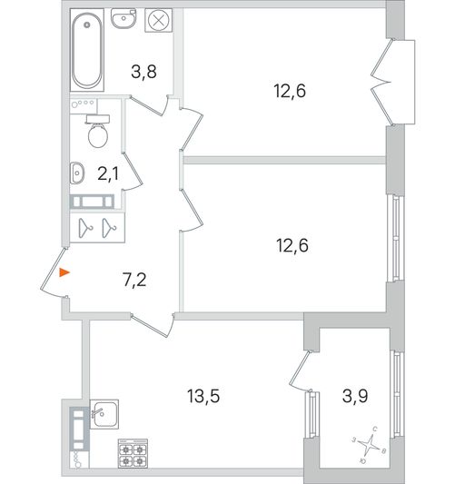 Продажа 2-комнатной квартиры 53,8 м², 2/4 этаж