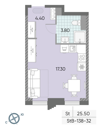 Продажа квартиры-студии 25,5 м², 32/58 этаж