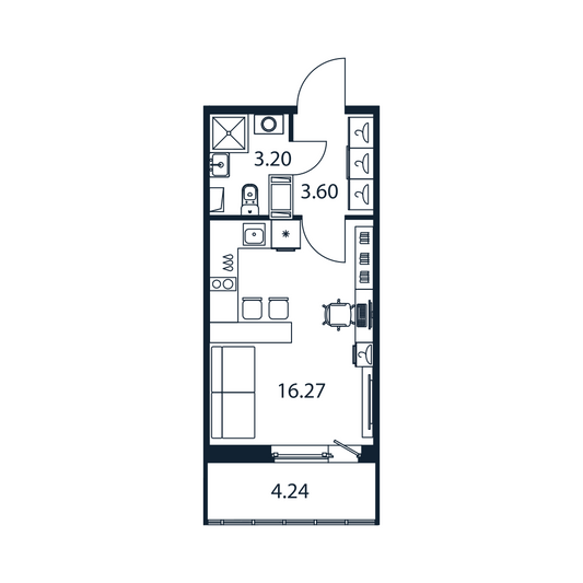 Продажа квартиры-студии 24,3 м², 3/12 этаж