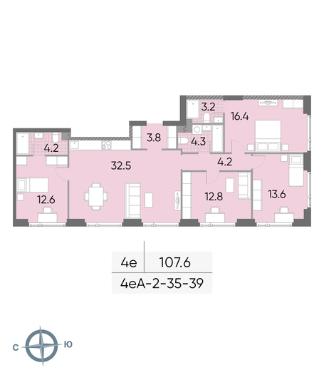 Продажа 4-комнатной квартиры 107,6 м², 36/52 этаж