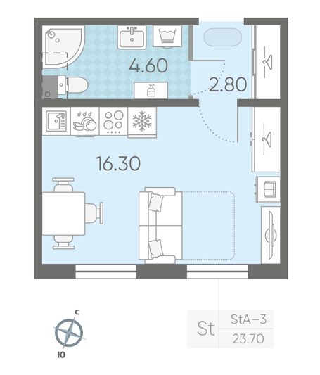 Продажа квартиры-студии 23,7 м², 1/16 этаж