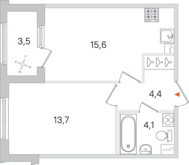 Продажа 1-комнатной квартиры 39,5 м², 1/4 этаж