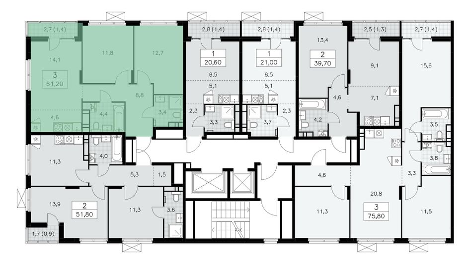 Продажа 3-комнатной квартиры 61 м², 12/16 этаж