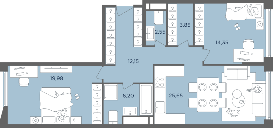 Продажа 3-комнатной квартиры 84,7 м², 3/41 этаж
