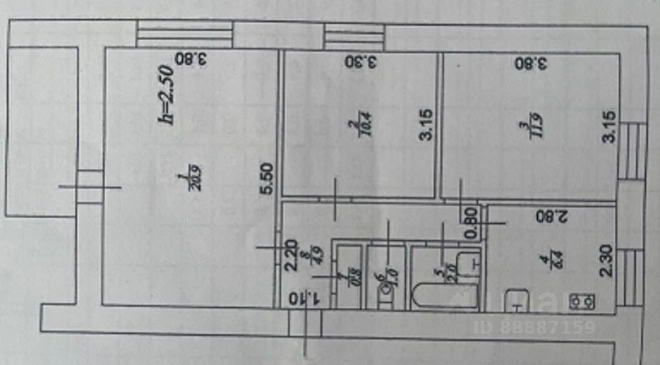 Продажа 3-комнатной квартиры 61 м², 2/9 этаж