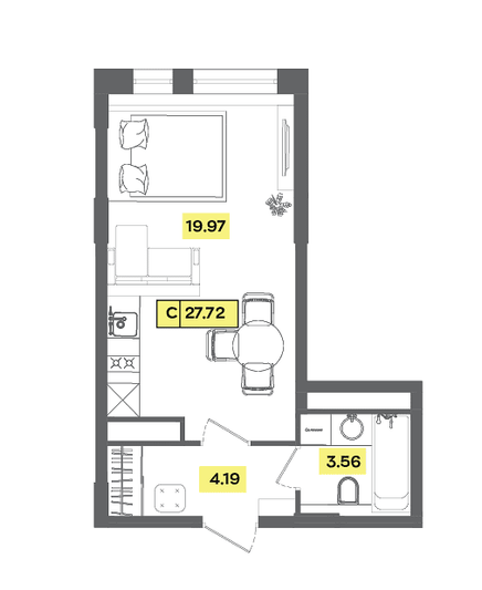 Продажа квартиры-студии 27,7 м², 5 этаж