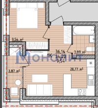 Продажа 1-комнатной квартиры 34,2 м², 7/7 этаж