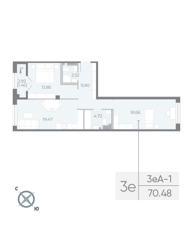 Продажа 2-комнатной квартиры 70,5 м², 6/8 этаж