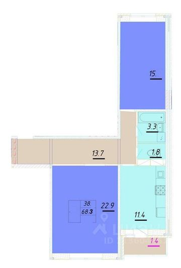 Продажа 2-комнатной квартиры 68,3 м², 3/16 этаж