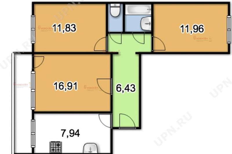 Продажа 3-комнатной квартиры 56 м², 7/12 этаж