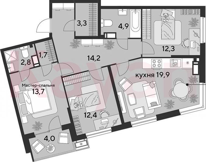 Продажа 4-комнатной квартиры 85,2 м², 12/18 этаж