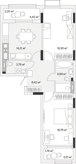 Продажа 2-комнатной квартиры 69,1 м², 7/7 этаж