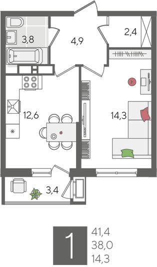 Продажа 1-комнатной квартиры 41,4 м², 20/24 этаж