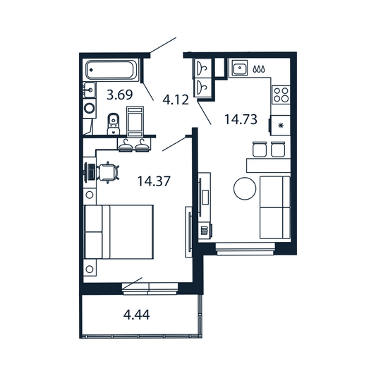 Продажа 1-комнатной квартиры 38,2 м², 2/12 этаж