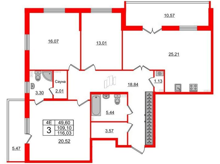 Продажа 3-комнатной квартиры 109,1 м², 3/5 этаж