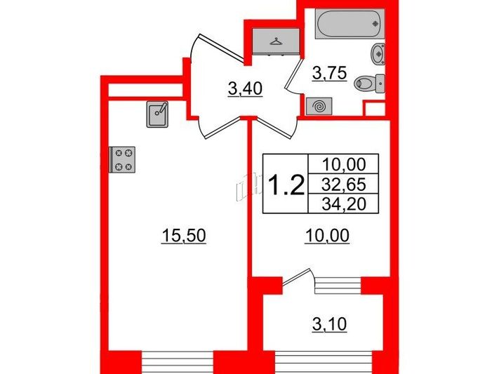 Продажа 1-комнатной квартиры 32,7 м², 1/4 этаж