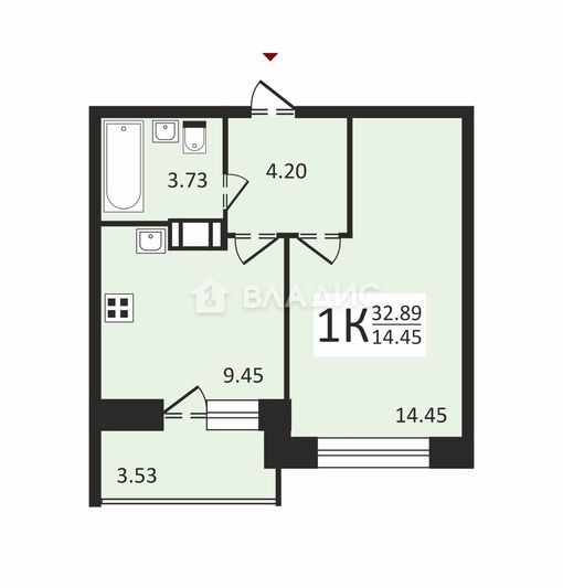 Продажа 1-комнатной квартиры 31,8 м², 3/13 этаж