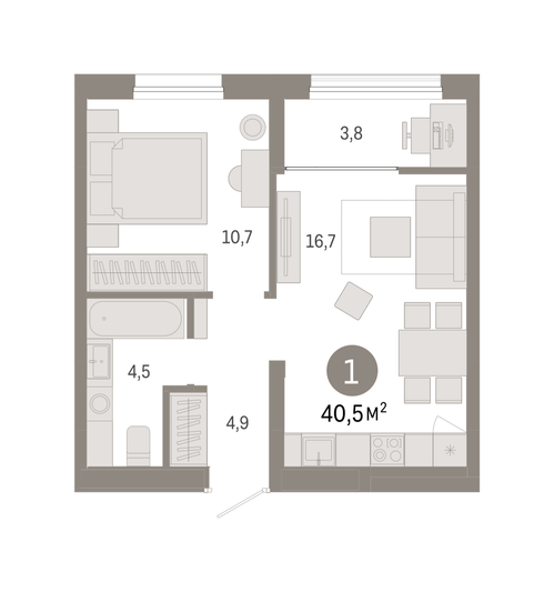 Продажа 1-комнатной квартиры 40,5 м², 9/9 этаж
