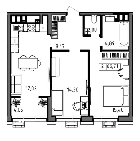Продажа 2-комнатной квартиры 65,7 м², 23/23 этаж