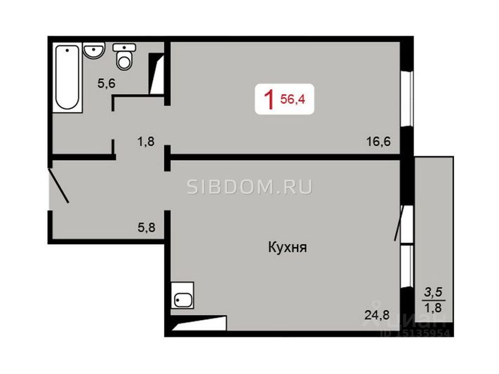 Продажа 2-комнатной квартиры 56,4 м², 3/17 этаж