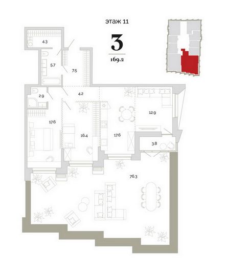 Продажа 3-комнатной квартиры 131,1 м², 11/18 этаж