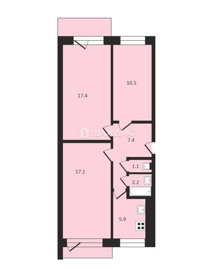 Продажа 3-комнатной квартиры 62,4 м², 5/5 этаж