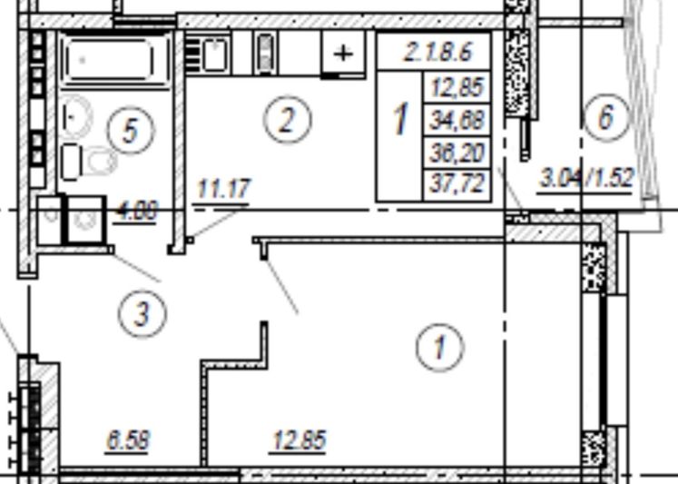 Продажа 1-комнатной квартиры 36,2 м², 6/30 этаж