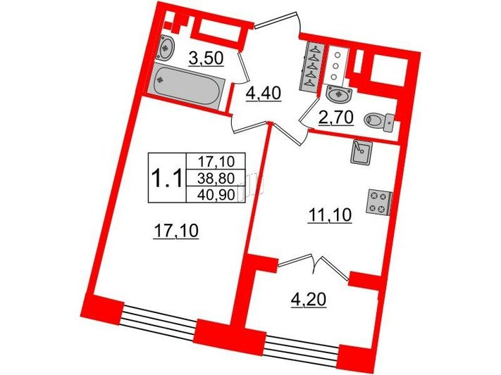 Продажа 1-комнатной квартиры 38,8 м², 5/8 этаж