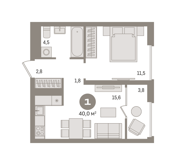 Продажа 1-комнатной квартиры 40 м², 2/9 этаж