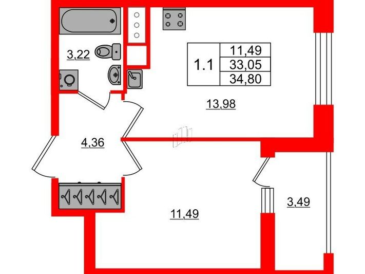 Продажа 1-комнатной квартиры 33 м², 10/20 этаж