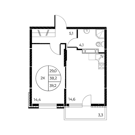 Продажа 2-комнатной квартиры 39,2 м², 25/25 этаж
