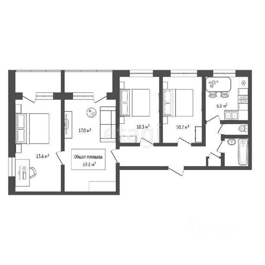 Продажа 4-комнатной квартиры 69,5 м², 1/9 этаж