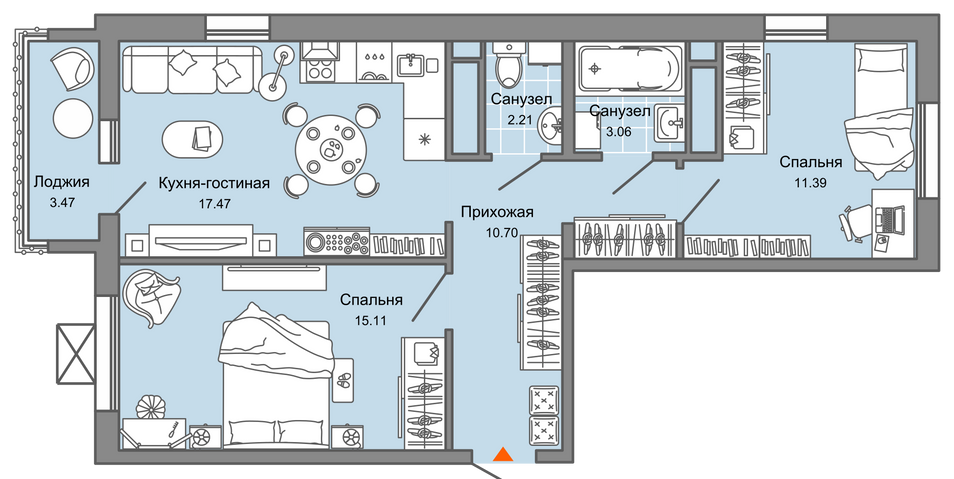 Продажа 2-комнатной квартиры 62 м², 4/9 этаж