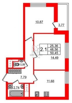 Продажа 2-комнатной квартиры 50,5 м², 10/24 этаж