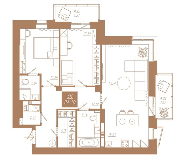Продажа 3-комнатной квартиры 84,4 м², 6/23 этаж