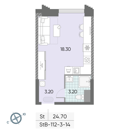 Продажа квартиры-студии 24,7 м², 6/58 этаж