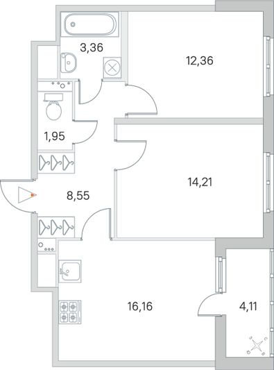 Продажа 2-комнатной квартиры 58,7 м², 1/8 этаж