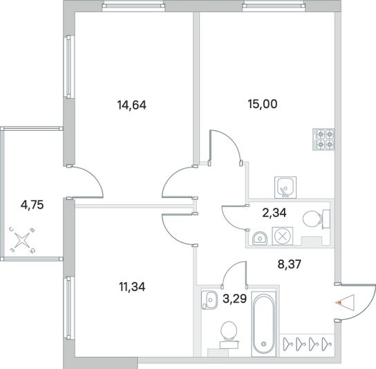 Продажа 2-комнатной квартиры 56,4 м², 1/5 этаж