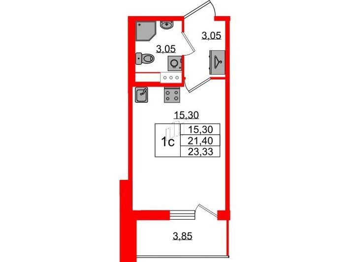 Продажа квартиры-студии 21,4 м², 12/12 этаж