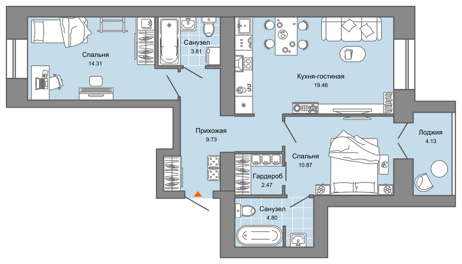 Продажа 2-комнатной квартиры 68 м², 3/9 этаж