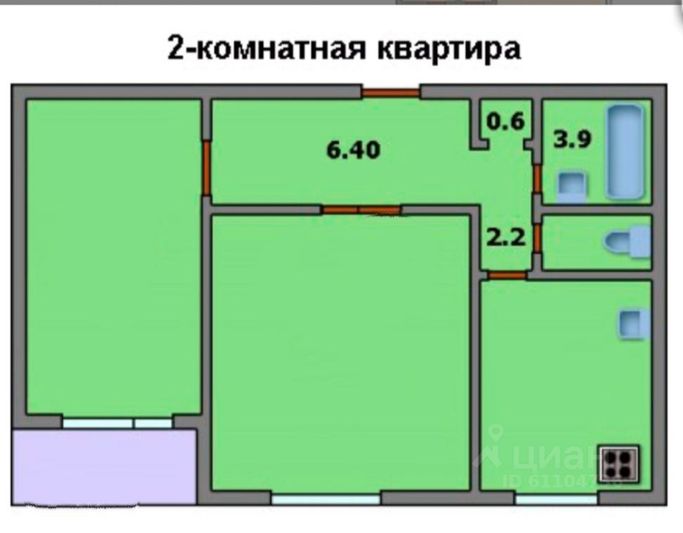 Продажа 2-комнатной квартиры 53 м², 1/9 этаж