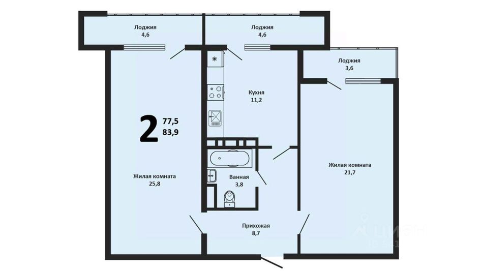 Продажа 2-комнатной квартиры 84 м², 15/23 этаж