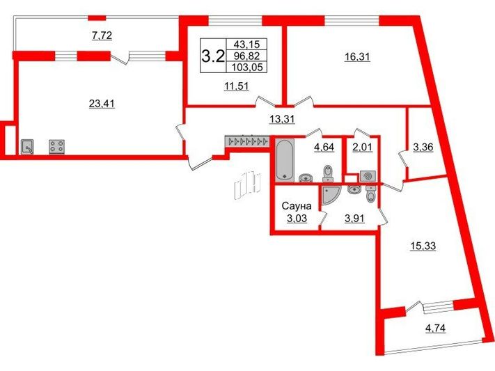 Продажа 3-комнатной квартиры 96,8 м², 1/4 этаж