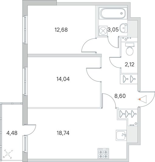 Продажа 2-комнатной квартиры 60,6 м², 2/8 этаж