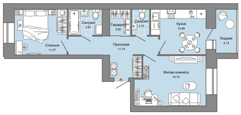 Продажа 2-комнатной квартиры 59 м², 2/8 этаж