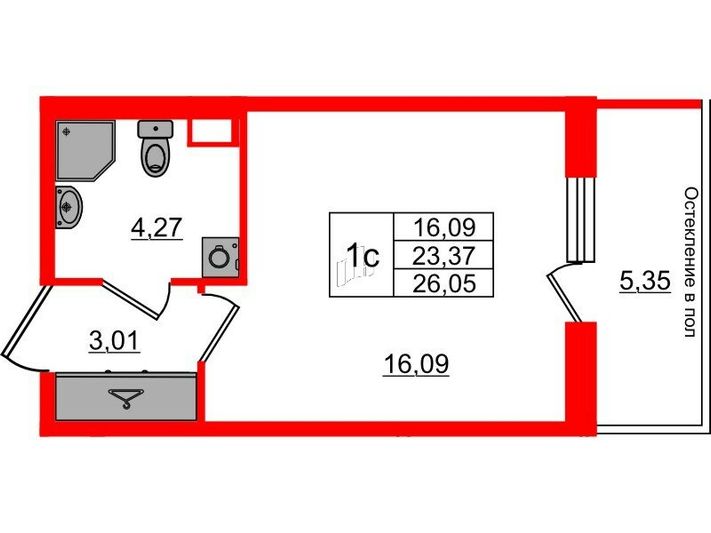 Продажа квартиры-студии 23,4 м², 1/12 этаж