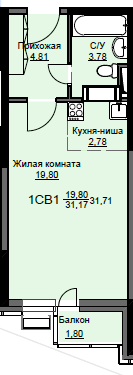 Продажа квартиры-студии 31,7 м², 4/17 этаж