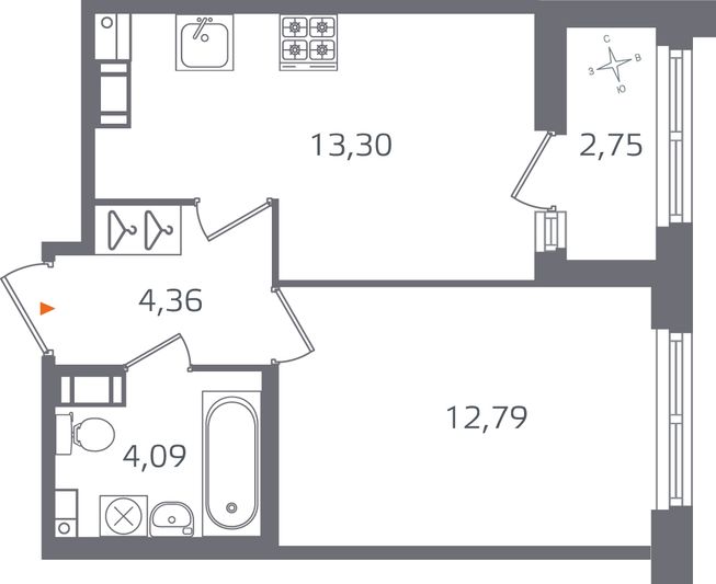 Продажа 1-комнатной квартиры 35,9 м², 6/17 этаж